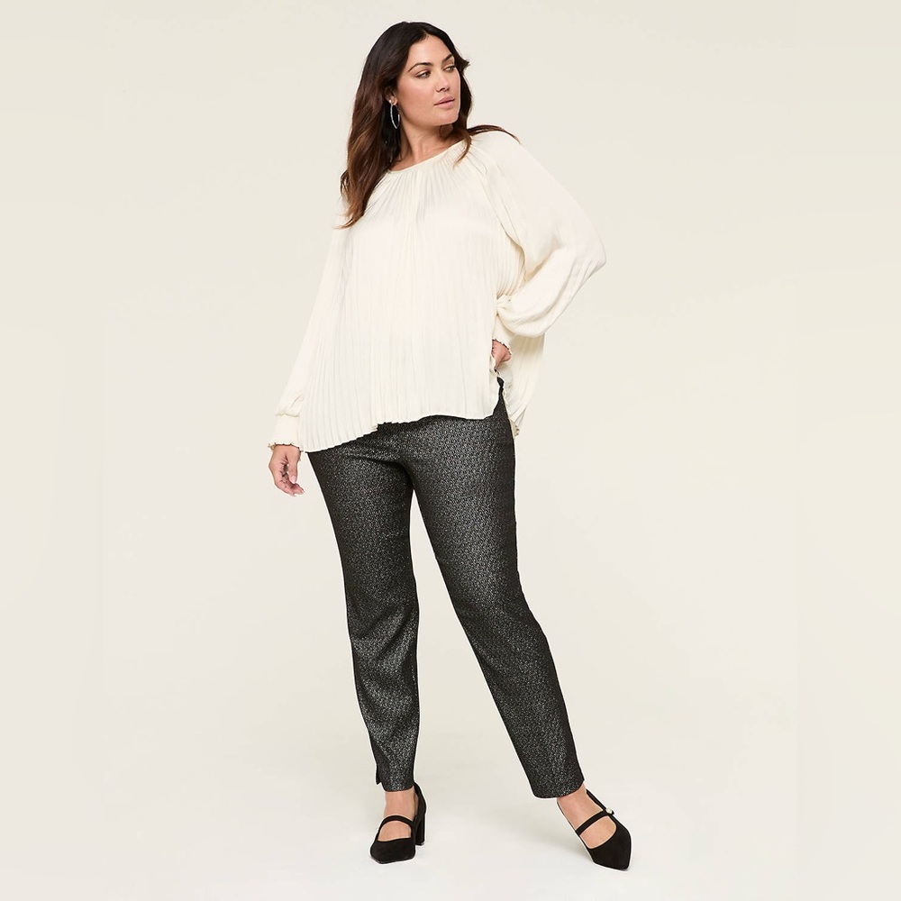 Lane Bryant Black Shimmer Silver Glitter Signature Fit Ankle Pant - Picture 3 of 10